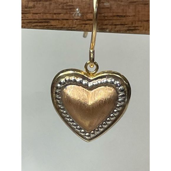 SOLD!! 14k tri tone gold heart dangle earrings - Picture 4 of 7